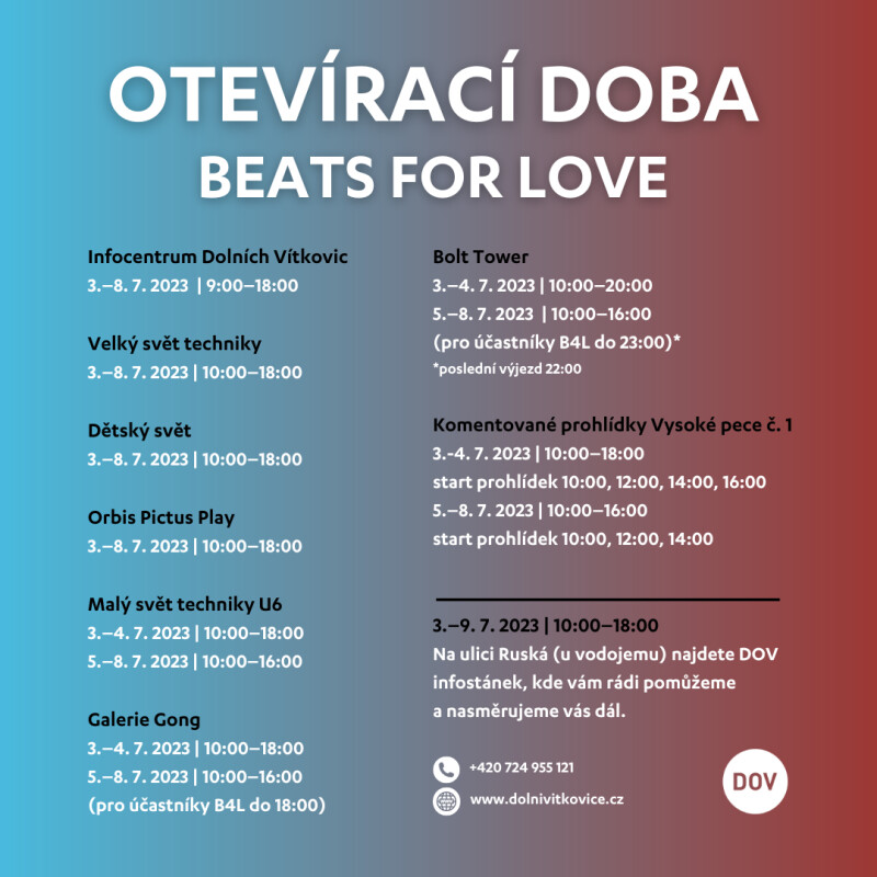 Otevírací doba související s konáním festivalu Beats for Love
