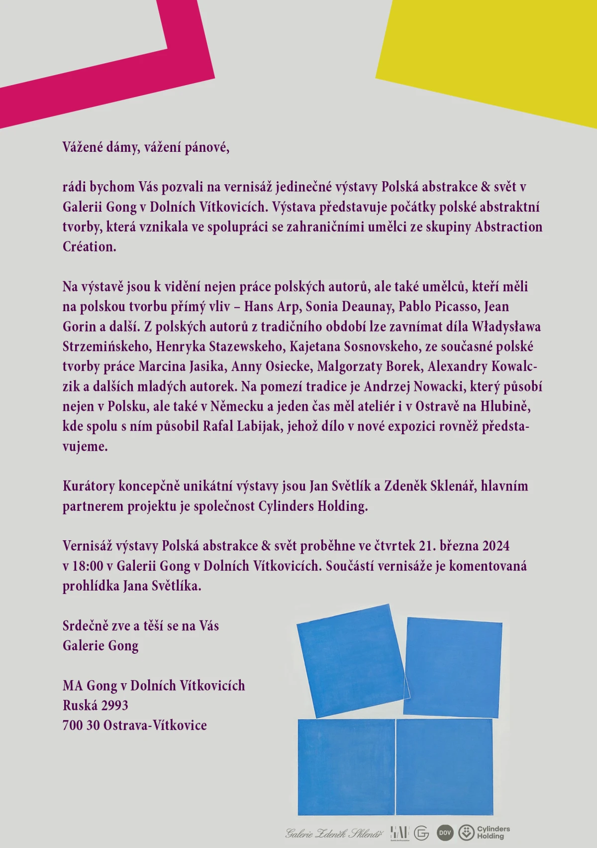 Galerie Gong: Vernisáž k výstavě Polská abstrakce a svět – Dolní Vítkovice